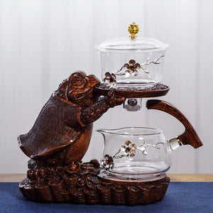 Creative Tea Toad Shape Teapot Automatic Tea Maker Pu'er Oolong Teapot And Cup Set Heat-resistant Glass Teapot Holder Base acacuss