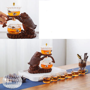Creative Tea Toad Shape Teapot Automatic Tea Maker Pu'er Oolong Teapot And Cup Set Heat-resistant Glass Teapot Holder Base acacuss