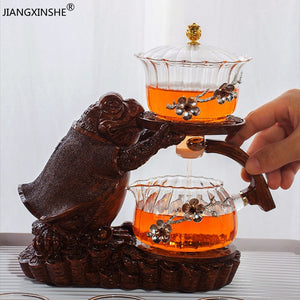 Creative Tea Toad Shape Teapot Automatic Tea Maker Pu'er Oolong Teapot And Cup Set Heat-resistant Glass Teapot Holder Base acacuss