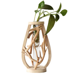 Creative Wooden Vase Decorated Solid Wood Flower Pot for Glass Hydroponic Home Decorative Vase Tabletop Home Decoration acacuss