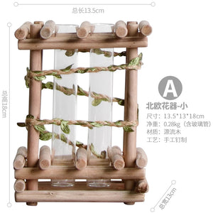 Creative Wooden Vase Decorated Solid Wood Flower Pot for Glass Hydroponic Home Decorative Vase Tabletop Home Decoration acacuss