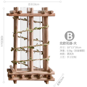 Creative Wooden Vase Decorated Solid Wood Flower Pot for Glass Hydroponic Home Decorative Vase Tabletop Home Decoration acacuss