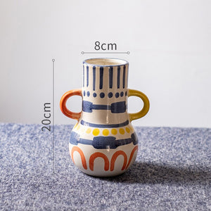 Creative ceramic vase Abstract color graffiti handle Handmade Art flower vase Ceramic handicraft ornaments Home Decoration acacuss