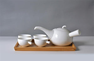 Creative designed, bone china tea pot set , factory direct glaze teapot for tea, five-piece set, plain white ceramic coffee mugs acacuss
