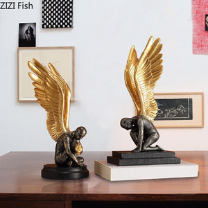 Creative resin figure statue angel Golden wings Golden bird Simulation sculpture Handicraft Home decoration accessories acacuss