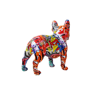Creativity Modern Colorful French Bulldog Statue Wholesale Graffiti Office Ornaments Printing Resin Dog Home Decor Crafts acacuss