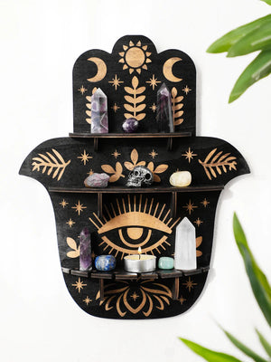 Crystal Wall Shelf Hand Evil Eye Multilayer Crystal Display Stand Hanging Wall Decor Shelves Stone Holder Boho Home Decoration acacuss