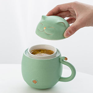 Cute Cat Tea mug Ceramic with Infuser acacuss