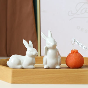 Cute Ceramics Rabbit Figurines Kawaii Hare Bunny Garden House Animal Ornaments Easter Home Room Decoration Hand Painting Embryo acacuss
