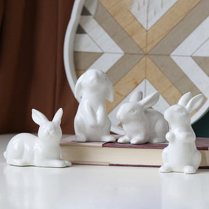 Cute Ceramics Rabbit Figurines Kawaii Hare Bunny Garden House Animal Ornaments Easter Home Room Decoration Hand Painting Embryo acacuss