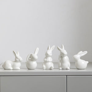 Cute Ceramics Rabbit Figurines Kawaii Hare Bunny Garden House Animal Ornaments Easter Home Room Decoration Hand Painting Embryo acacuss