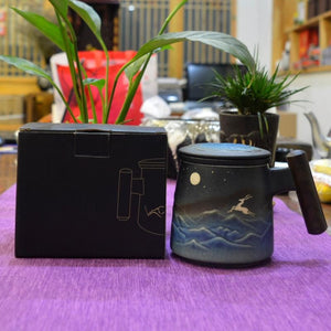 Cute Deer Ceramic Tea Mug with Infuser and Lid Coffee Mug with Strainer and Wooden Handle 430ml Ceramic tea separation cup with lid acacuss