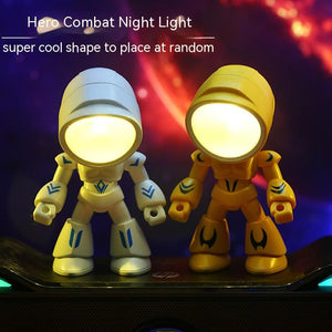Cute LED Hero Table Lamp Mini Portable Cool Mecha Cute Robot Night Light Bedroom Home Decoration Kids Boys Gifts acacuss