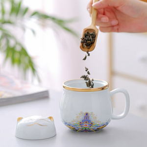 Cute Lucky Cat tea & coffee mug with infuser Forbidden City Cat Cup With Lid Ceramic Female Tea I Coffee Mug Milk Tea Cups Drinkware acacuss