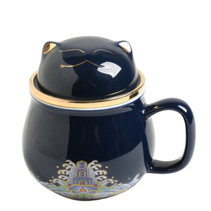Cute Lucky Cat tea & coffee mug with infuser Forbidden City Cat Cup With Lid Ceramic Female Tea I Coffee Mug Milk Tea Cups Drinkware acacuss