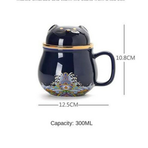 Cute Lucky Cat tea & coffee mug with infuser Forbidden City Cat Cup With Lid Ceramic Female Tea I Coffee Mug Milk Tea Cups Drinkware acacuss