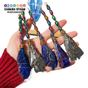 DIY Handmade Natural Healing Crystal Colorful Black Tourmaline Witch Broom Wicca Halloween Party Decoration Dollhouse Accessorie acacuss