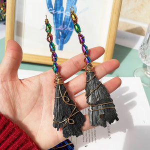 DIY Handmade Natural Healing Crystal Colorful Black Tourmaline Witch Broom Wicca Halloween Party Decoration Dollhouse Accessorie acacuss