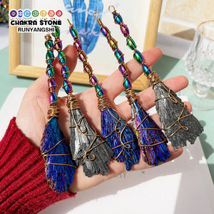 DIY Handmade Natural Healing Crystal Colorful Black Tourmaline Witch Broom Wicca Halloween Party Decoration Dollhouse Accessorie acacuss