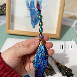 DIY Handmade Natural Healing Crystal Colorful Black Tourmaline Witch Broom Wicca Halloween Party Decoration Dollhouse Accessorie acacuss