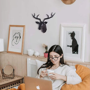 Deer Head Sculpture Animal Statue Figurines Wall Hanging Creative Elk Art Antlers Statuette for Office Decoration Wall Mount acacuss