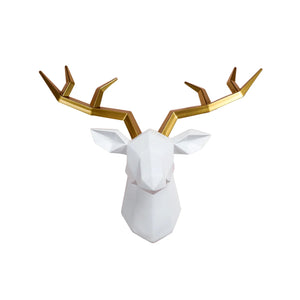Deer Head Sculpture Animal Statue Figurines Wall Hanging Creative Elk Art Antlers Statuette for Office Decoration Wall Mount acacuss