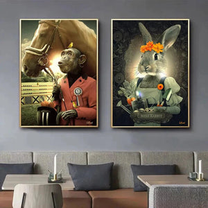 Deer Rabbit Gorilla jazz monkey Cat smoking Canvas painting Animal Posters and Prints Modern Wall Art Picture for Bathroom Decor acacuss