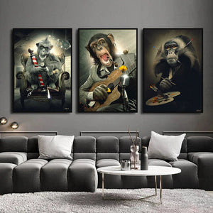 Deer Rabbit Gorilla jazz monkey Cat smoking Canvas painting Animal Posters and Prints Modern Wall Art Picture for Bathroom Decor acacuss