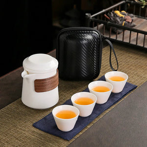 Dehua White Porcelain Travel Kung Fu Tea Set Carrying Bag Bowl Anti-scald Four 1 pot 4 Cup Gift Teacup Tea Set White Porcelain acacuss