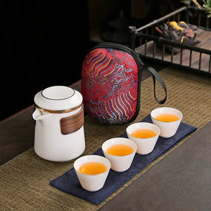 Dehua White Porcelain Travel Kung Fu Tea Set Carrying Bag Bowl Anti-scald Four 1 pot 4 Cup Gift Teacup Tea Set White Porcelain acacuss