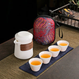 Dehua White Porcelain Travel Kung Fu Tea Set Carrying Bag Bowl Anti-scald Four 1 pot 4 Cup Gift Teacup Tea Set White Porcelain acacuss