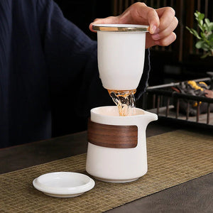 Dehua White Porcelain Travel Kung Fu Tea Set Carrying Bag Bowl Anti-scald Four 1 pot 4 Cup Gift Teacup Tea Set White Porcelain acacuss