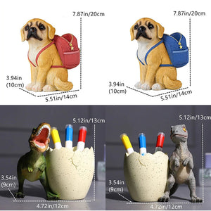 Desktop Pen Holder Desk Office Storage Organizer Pen Holders Desk Accessories Resin Statue Home Decor Sculpture Border Dog Bag acacuss