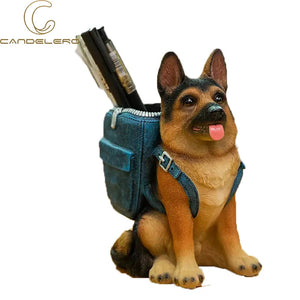 Desktop Pen Holder Desk Office Storage Organizer Pen Holders Desk Accessories Resin Statue Home Decor Sculpture Border Dog Bag acacuss