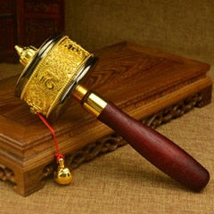 Double bearing alloy wooden handle hand prayer wheel Tantric Buddhist supplies / instruments acacuss