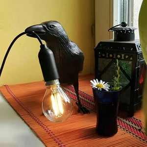 E14 Bulb with Plug Gothic Raven Lamp Vintage Resin Bird Lamp for Nightstand, Office, Living Room Farmhouse Art Deco Style acacuss