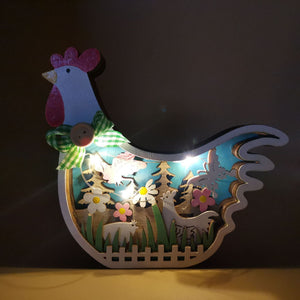 2023 New Easter Decoration for Home Wooden Easter Hen LED Light Easter Craft Easter Ornament Decor Easter Hen Decor Lamp acacuss