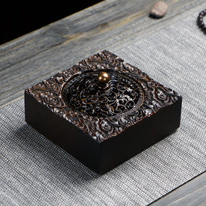 Ebony Incense Burner Home Indoor Coil Incense Burner Retro Zen Backflow Incense Burner Pure Copper Lid Wooden Incense Burner acacuss