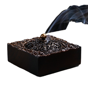Ebony Incense Burner Home Indoor Coil Incense Burner Retro Zen Backflow Incense Burner Pure Copper Lid Wooden Incense Burner acacuss