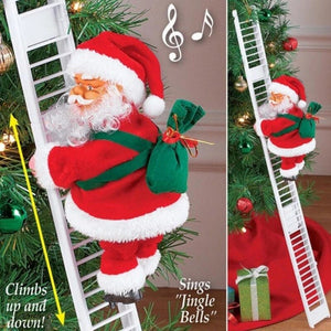 Electric Climbing Ladder Santa Claus Doll with Music Kids Gift Favors Merry Christmas Tree Decorations For Home Navidad Ornament acacuss