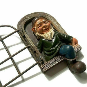 Elf Out The Door /Window Tree Hugger Naughty Garden Gnome Statue Tree Decor acacuss