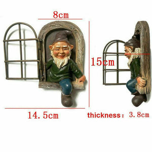 Elf Out The Door /Window Tree Hugger Naughty Garden Gnome Statue Tree Decor acacuss