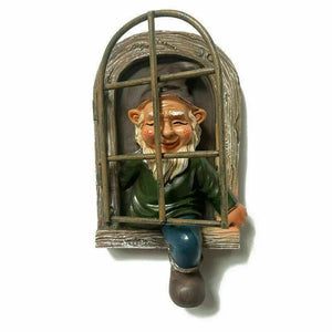 Elf Out The Door /Window Tree Hugger Naughty Garden Gnome Statue Tree Decor acacuss