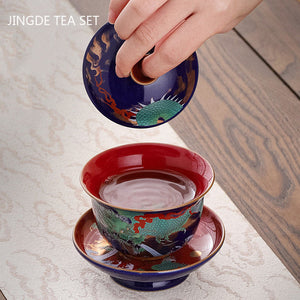 Enamel Color Three CAI Gaiwan Exquisite Ceramic Tea Bowl with Lid Tea Cup Chinese Tea Set Gifts High Quality Tea Infuser acacuss