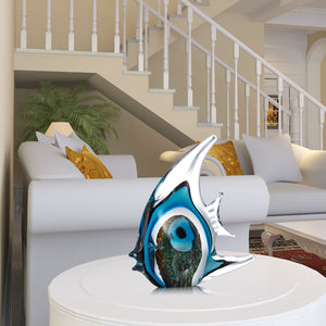 Exquisite Blue Stripe Tropical Fish Sculpture Hand-blown Glass Sculpture Home Decoration Glass Fish Home Interior Decor Craft acacuss