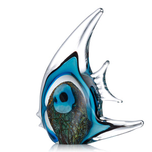 Exquisite Blue Stripe Tropical Fish Sculpture Hand-blown Glass Sculpture Home Decoration Glass Fish Home Interior Decor Craft acacuss