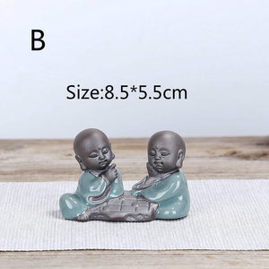 F Bonsai Fairy Garden Ornament Ceramic Figure Ge Yao Zen Meaning Little Monk Micro Landscape Home Decoration Accessories Tea Pet acacuss
