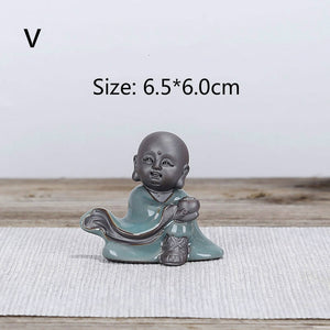 F Bonsai Fairy Garden Ornament Ceramic Figure Ge Yao Zen Meaning Little Monk Micro Landscape Home Decoration Accessories Tea Pet acacuss
