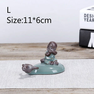 F Bonsai Fairy Garden Ornament Ceramic Figure Ge Yao Zen Meaning Little Monk Micro Landscape Home Decoration Accessories Tea Pet acacuss