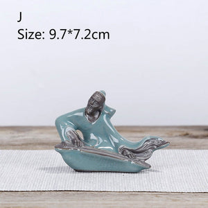 F Bonsai Fairy Garden Ornament Ceramic Figure Ge Yao Zen Meaning Little Monk Micro Landscape Home Decoration Accessories Tea Pet acacuss